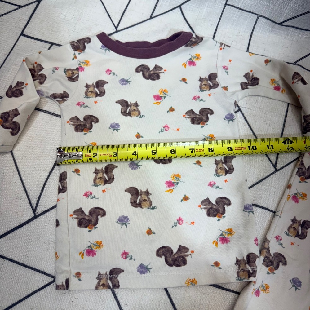 Burts Bees‎ Baby Pajamas 3T Organic Cotton Squirrel Floral Sleepwear Set Cream - Picture 2 of 10